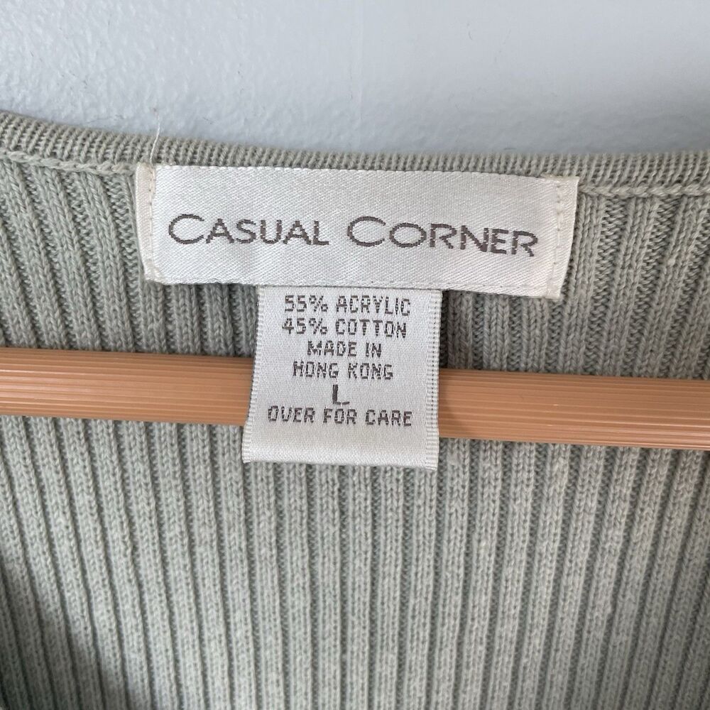 Casual Corner Vintage Knit Sweater Top Button Up V-Neck Green Women's Size Large - Picture 7 of 9